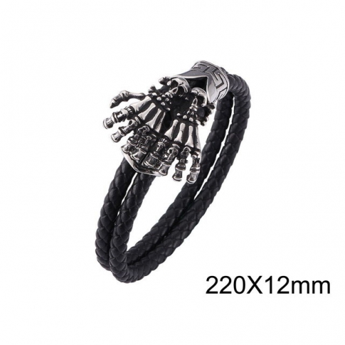 BC Wholesale Jewelry Skull Leather Bracelet NO.#SJ13B0170HLL