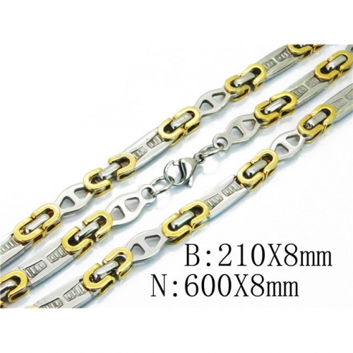 Wholesale Stainless Steel 316L Two-Tone Necklace & Bracelet Set NO.#BC55S0605IIE