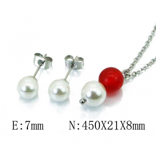 Wholesale Stainless Steel 316L Jewelry Pearl Sets NO.#BC21S0203LS