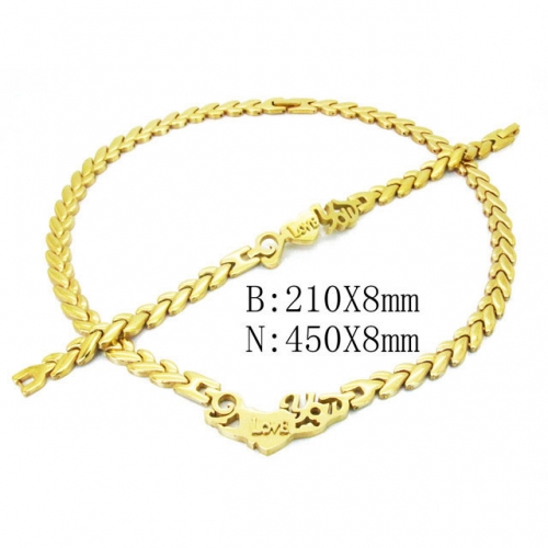 Wholesale Stainless Steel 316L Necklace & Bracelet Set Gold Jewelry NO.#BC163S1006KOS