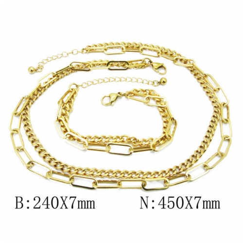 Wholesale Stainless Steel 316L Necklace & Bracelet Set Gold Jewelry NO.#BC40S0333JZL