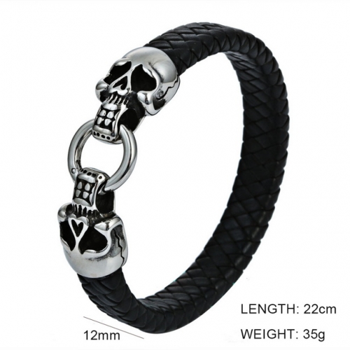 BC Jewelry Wholesale Skull Leather Bracelet NO.#SJ6BB190336