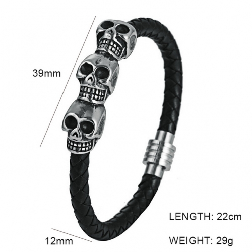 BC Jewelry Wholesale Skull Leather Bracelet NO.#SJ6BB190064