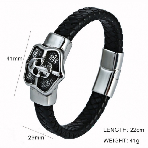 BC Jewelry Wholesale Skull Leather Bracelet NO.#SJ6BB190274