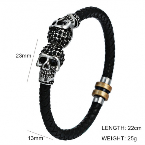 BC Jewelry Wholesale Skull Leather Bracelet NO.#SJ6BB190328