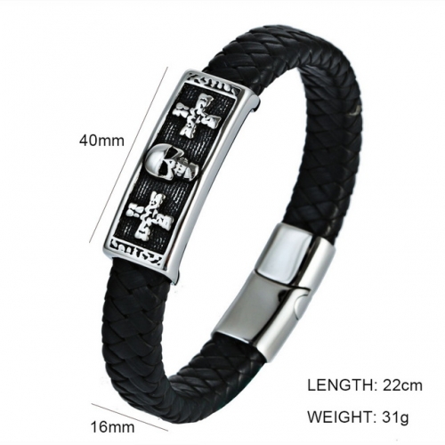 BC Jewelry Wholesale Skull Leather Bracelet NO.#SJ6BB190205