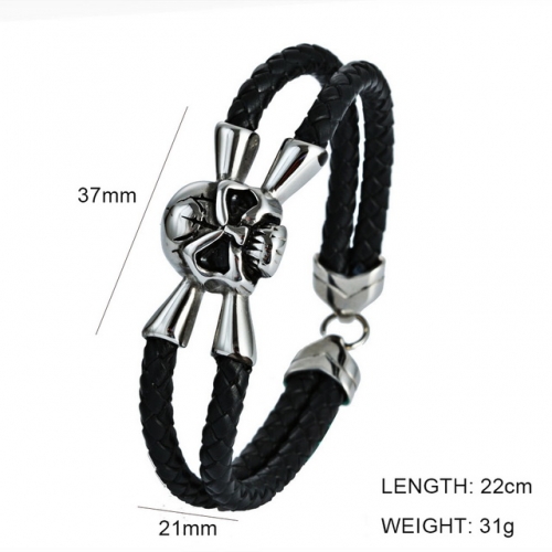 BC Jewelry Wholesale Skull Leather Bracelet NO.#SJ6BB190309