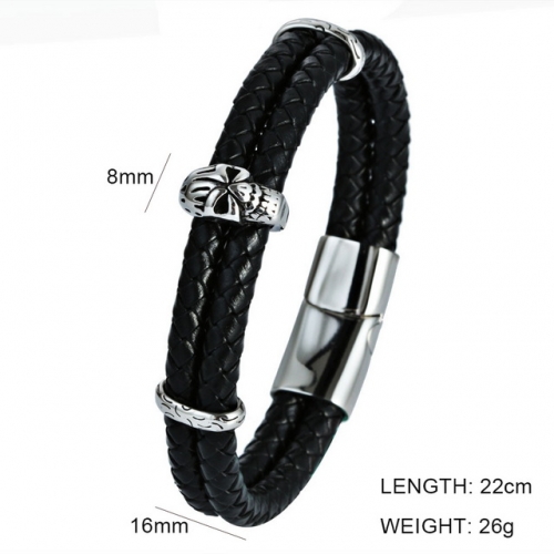 BC Jewelry Wholesale Skull Leather Bracelet NO.#SJ6BB190317