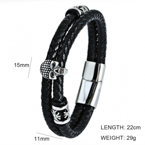 BC Jewelry Wholesale Skull Leather Bracelet NO.#SJ6BB190316