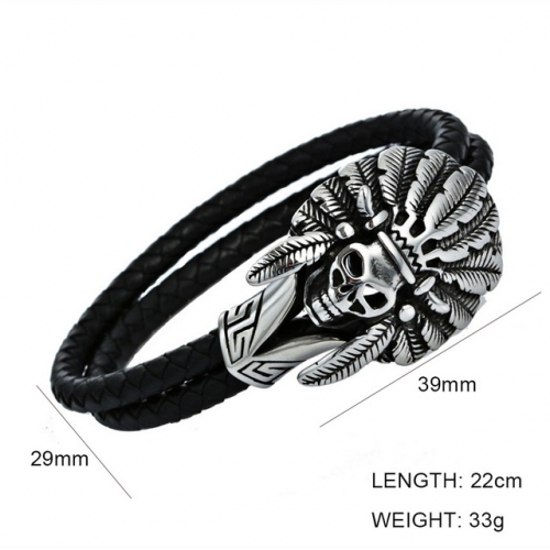 BC Jewelry Wholesale Skull Leather Bracelet NO.#SJ6BB190101