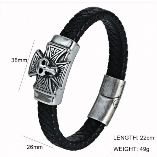 BC Jewelry Wholesale Skull Leather Bracelet NO.#SJ6BB190242