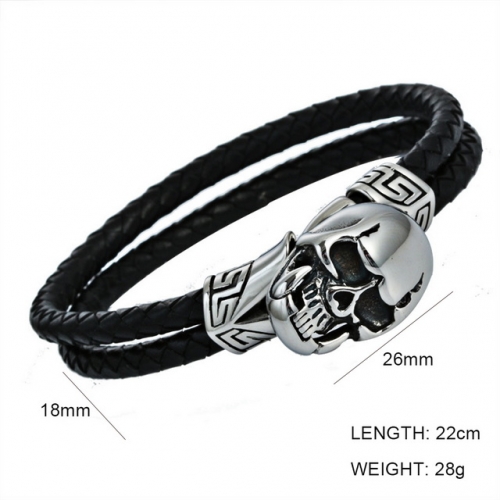 BC Jewelry Wholesale Skull Leather Bracelet NO.#SJ6BB190126