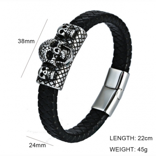 BC Jewelry Wholesale Skull Leather Bracelet NO.#SJ6BB190340