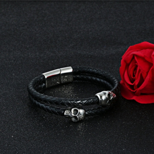 BC Jewelry Wholesale Skull Leather Bracelet NO.#SJ6BB190318