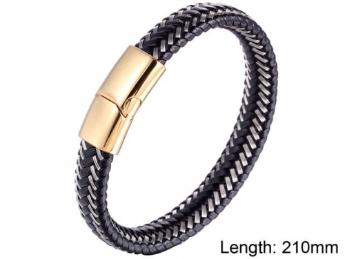 BC Jewelry Wholesale Leather And Stainless Steel Bracelet NO.#SJ9B052