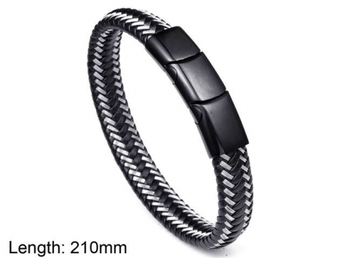 BC Jewelry Wholesale Leather And Stainless Steel Bracelet NO.#SJ9B085