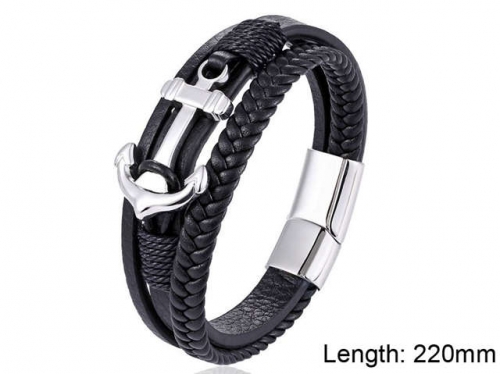 BC Jewelry Wholesale Leather And Stainless Steel Bracelet NO.#SJ101B043
