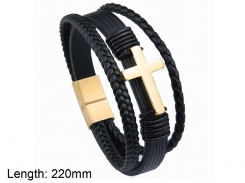 BC Jewelry Wholesale Leather And Stainless Steel Bracelet NO.#SJ101B149