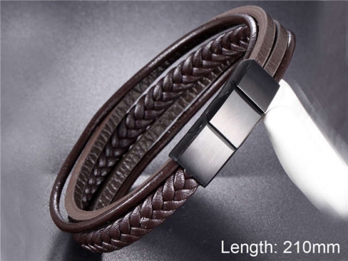 BC Jewelry Wholesale Leather And Stainless Steel Bracelet NO.#SJ9B160