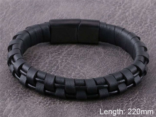 BC Jewelry Wholesale Leather And Stainless Steel Bracelet NO.#SJ101B055