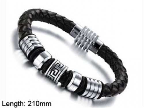 BC Jewelry Wholesale Leather And Stainless Steel Bracelet NO.#SJ9B129