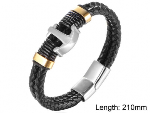 BC Jewelry Wholesale Leather And Stainless Steel Bracelet NO.#SJ9B122