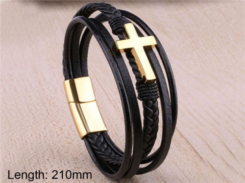 BC Jewelry Wholesale Leather And Stainless Steel Bracelet NO.#SJ101B003