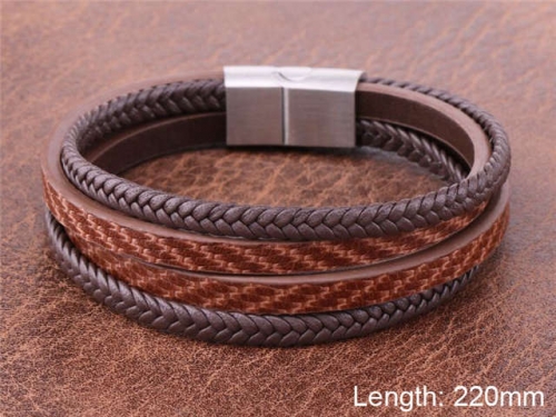 BC Jewelry Wholesale Leather And Stainless Steel Bracelet NO.#SJ101B132