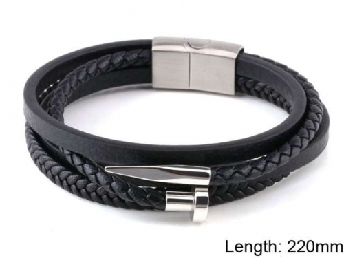 BC Jewelry Wholesale Leather And Stainless Steel Bracelet NO.#SJ101B101