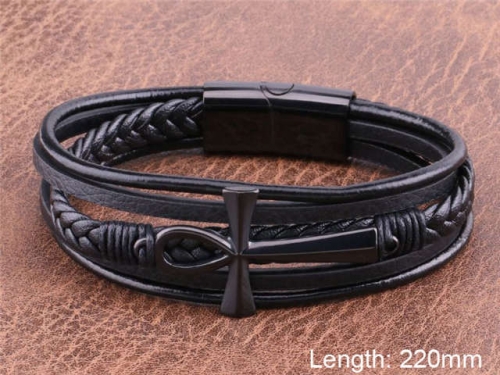 BC Jewelry Wholesale Leather And Stainless Steel Bracelet NO.#SJ101B057