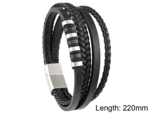 BC Jewelry Wholesale Leather And Stainless Steel Bracelet NO.#SJ101B087