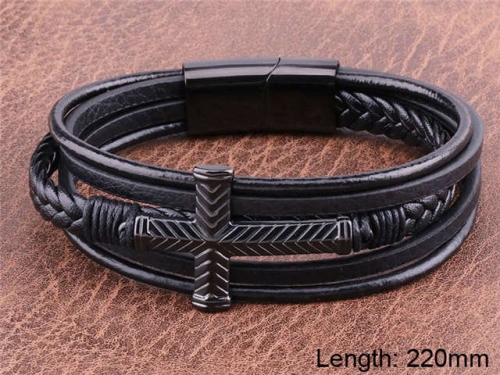 BC Jewelry Wholesale Leather And Stainless Steel Bracelet NO.#SJ101B117