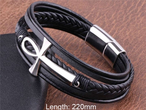BC Jewelry Wholesale Leather And Stainless Steel Bracelet NO.#SJ101B058