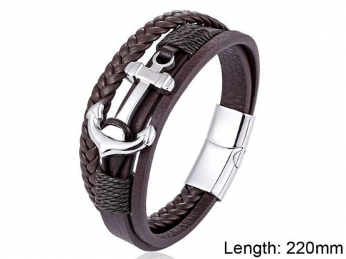 BC Jewelry Wholesale Leather And Stainless Steel Bracelet NO.#SJ101B042