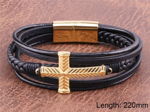 BC Jewelry Wholesale Leather And Stainless Steel Bracelet NO.#SJ101B116