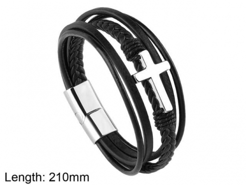 BC Jewelry Wholesale Leather And Stainless Steel Bracelet NO.#SJ101B001