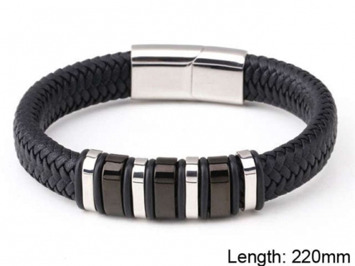 BC Jewelry Wholesale Leather And Stainless Steel Bracelet NO.#SJ101B091