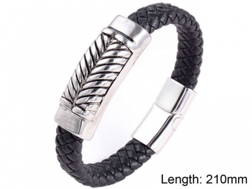 BC Jewelry Wholesale Leather And Stainless Steel Bracelet NO.#SJ9B138