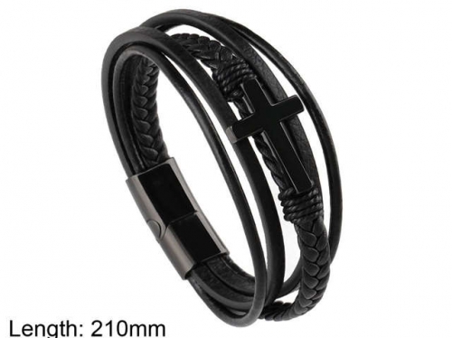 BC Jewelry Wholesale Leather And Stainless Steel Bracelet NO.#SJ101B002