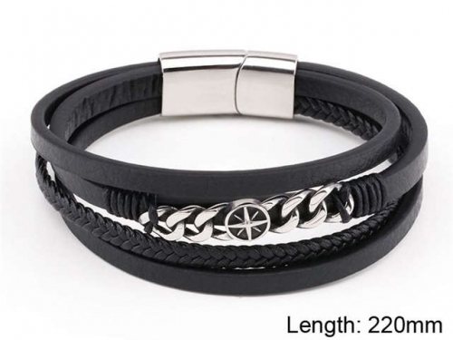 BC Jewelry Wholesale Leather And Stainless Steel Bracelet NO.#SJ101B122