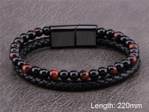 BC Jewelry Wholesale Leather And Stainless Steel Bracelet NO.#SJ101B017