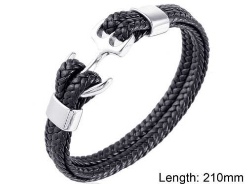 BC Jewelry Wholesale Leather And Stainless Steel Bracelet NO.#SJ9B065