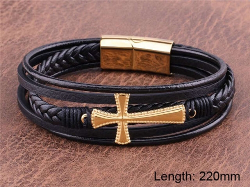 BC Jewelry Wholesale Leather And Stainless Steel Bracelet NO.#SJ101B113