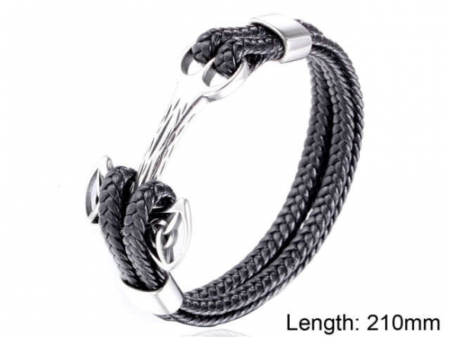 BC Jewelry Wholesale Leather And Stainless Steel Bracelet NO.#SJ9B048