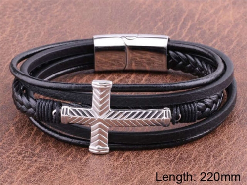 BC Jewelry Wholesale Leather And Stainless Steel Bracelet NO.#SJ101B118