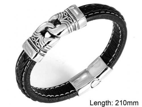 BC Jewelry Wholesale Leather And Stainless Steel Bracelet NO.#SJ9B154