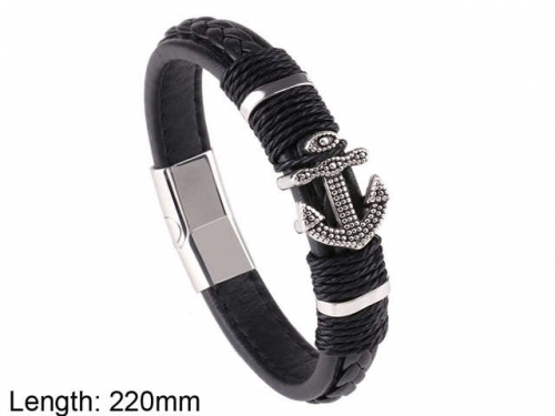 BC Jewelry Wholesale Leather And Stainless Steel Bracelet NO.#SJ101B134