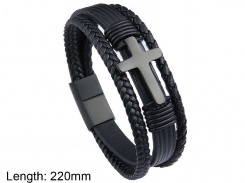 BC Jewelry Wholesale Leather And Stainless Steel Bracelet NO.#SJ101B148