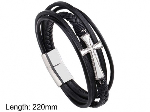 BC Jewelry Wholesale Leather And Stainless Steel Bracelet NO.#SJ101B114