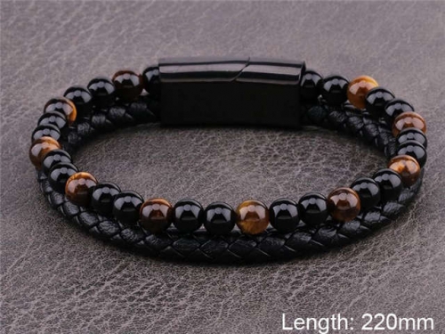 BC Jewelry Wholesale Leather And Stainless Steel Bracelet NO.#SJ101B016